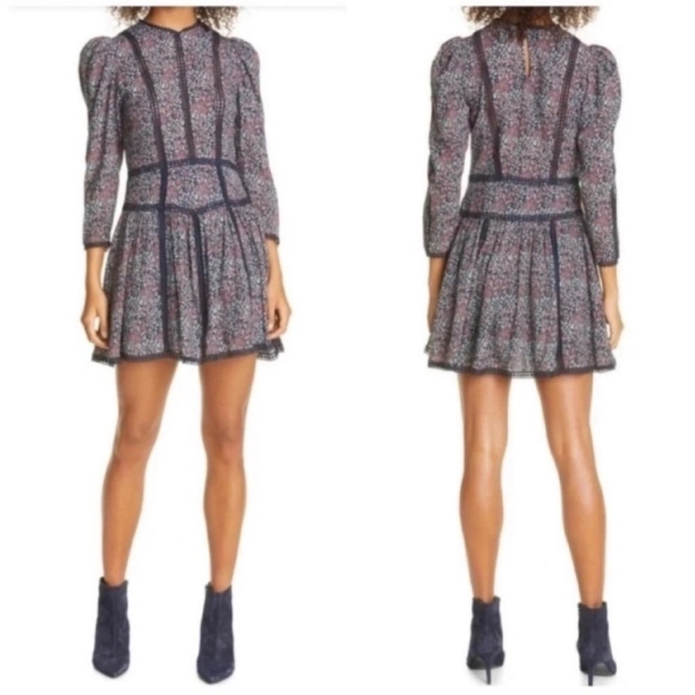 Rebecca Taylor La Vie Lilou Floral Lace Cotton Long Sleeve Mini Dress